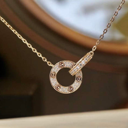 [BIJOUX]LOVE 7.6MM NECKLACE ROSE GOLD AND SILVER  FULL DIAMOND