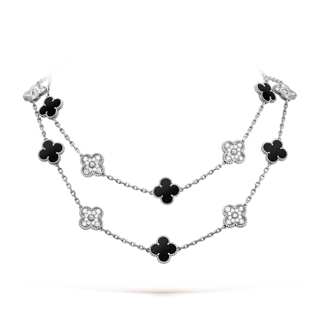 [BIJOUX]TRÈFLE 20 MOTIFS ONYX DIAMANT ARGENT