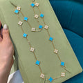[BIJOUX]COLLIER TRÈFLE 20 MOTIFS TURQUOISE DIAMANT