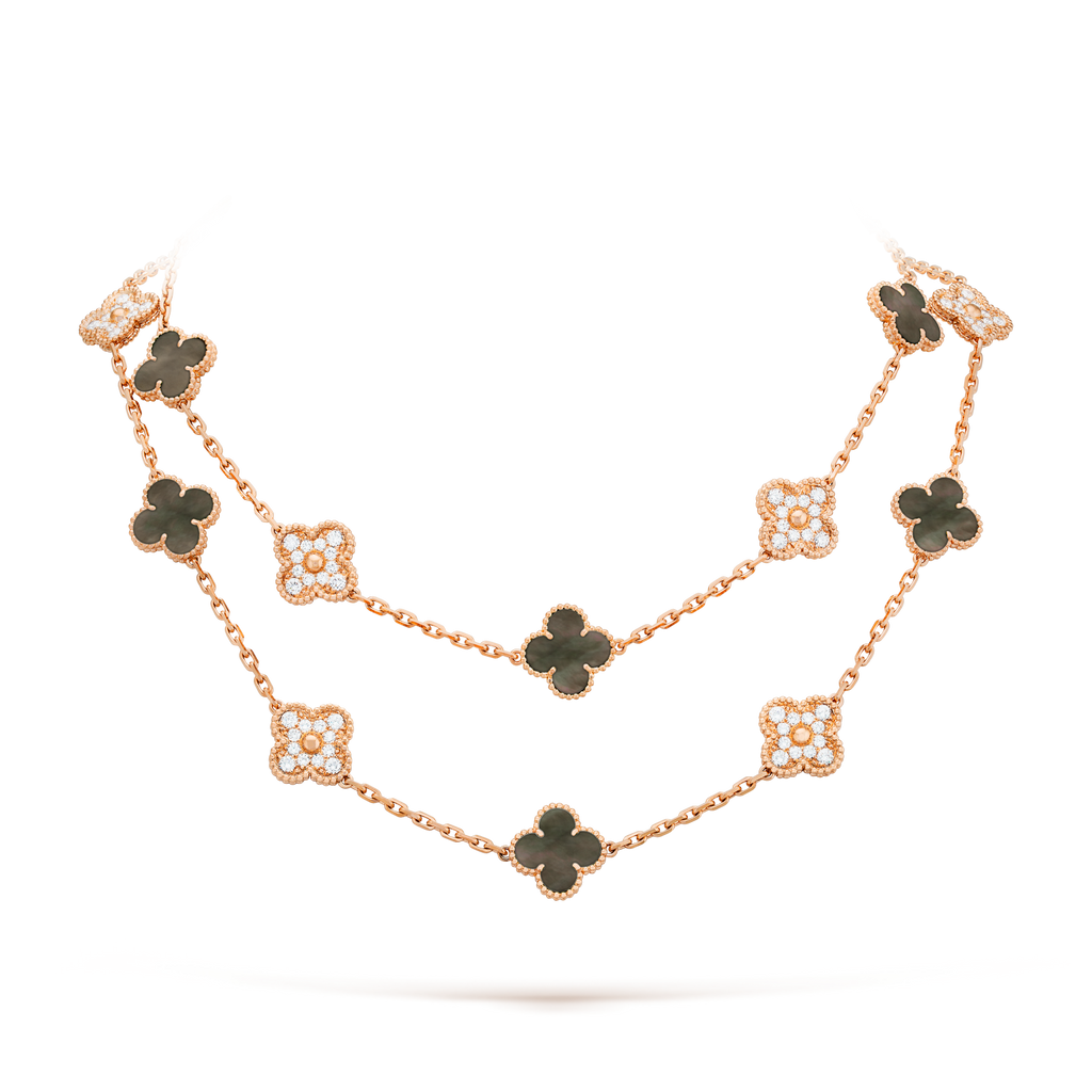[BIJOUX] COLLIER CLOVER 20 MOTIFS DARK MOP DIAMANT