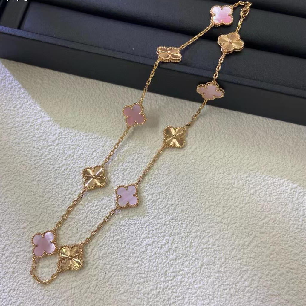 [BIJOUX]CLOVER 10 MOTIFS COLLIER NOP NACRE ROSE LASER