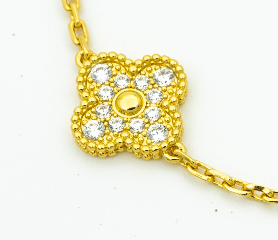[BIJOUX]BRACELET TRÈFLE 5 MOTIFS OR DIAMANT