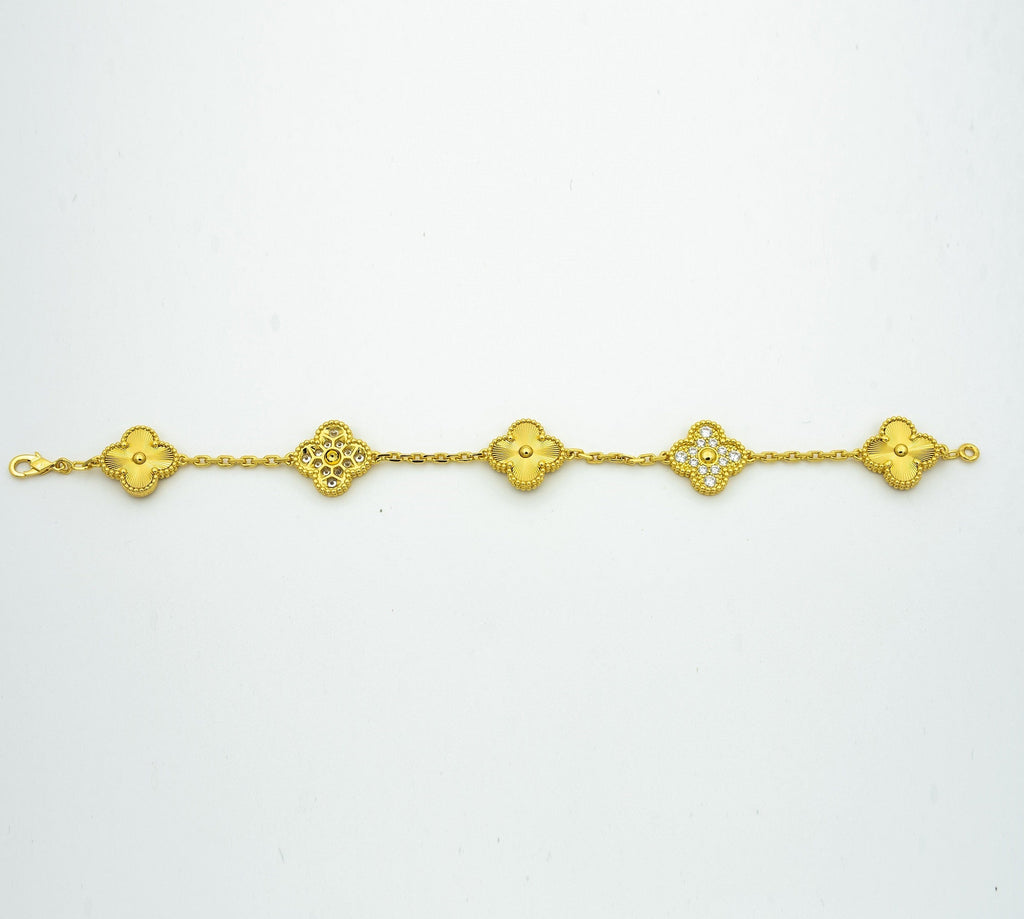 [BIJOUX]BRACELET TRÈFLE 5 MOTIFS OR DIAMANT