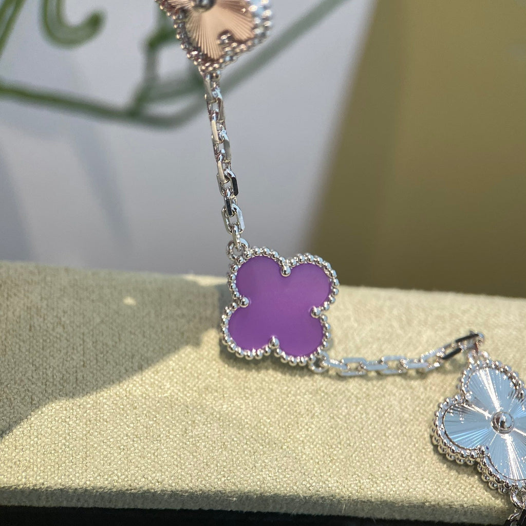 [BIJOUX]CLOVER  5 MOTIFS  PURPLE VIOLET BRACELET SILVER