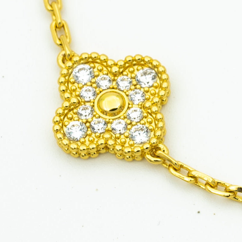 [BIJOUX]BRACELET TRÈFLE 5 MOTIFS OR DIAMANT