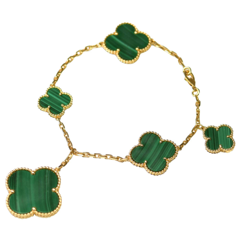 [Topon]MAGIC CLOVER MALACHITE GOLD BRACELET 5 MOTIFS