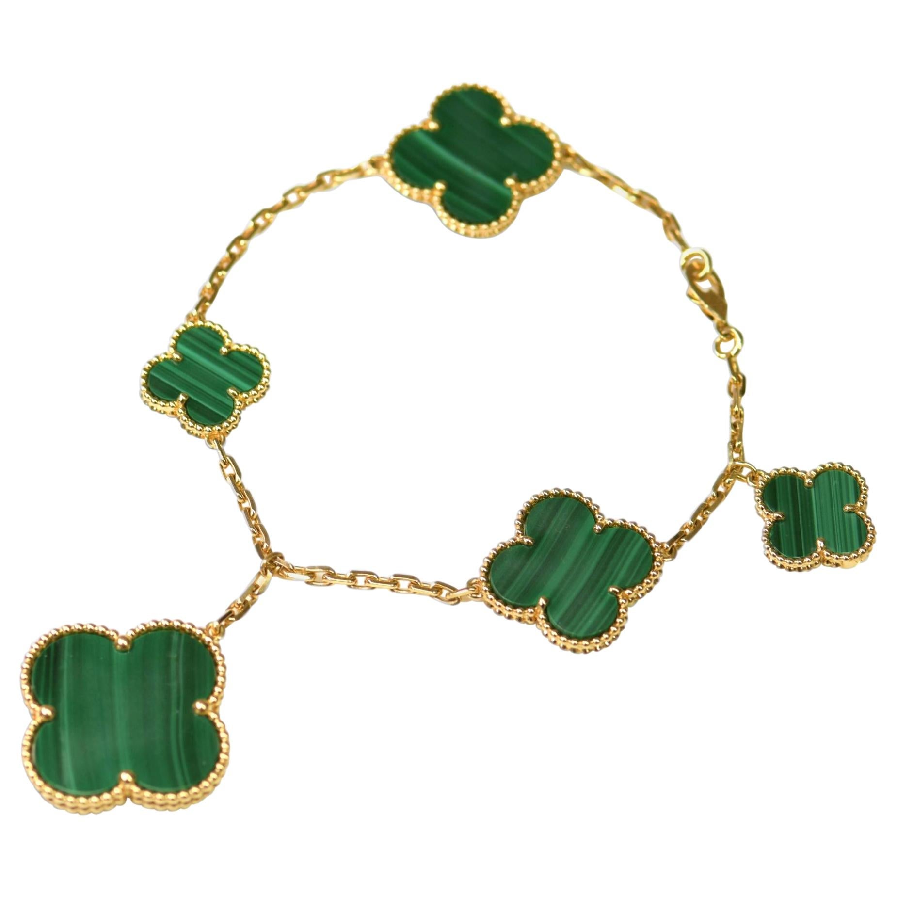 [Topon]MAGIC CLOVER MALACHITE GOLD BRACELET 5 MOTIFS