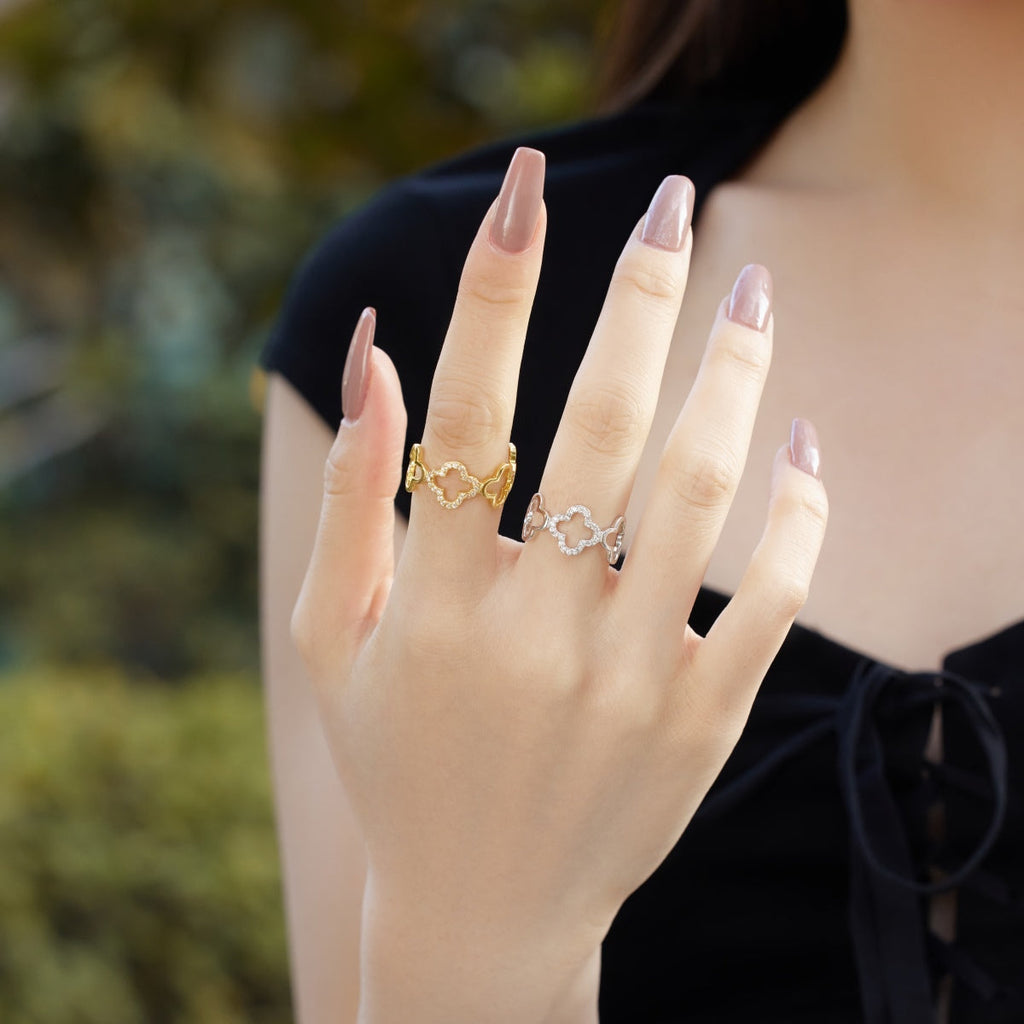[Goodv]Hollow Design Four-Leaf Clover Flower Shape Ring