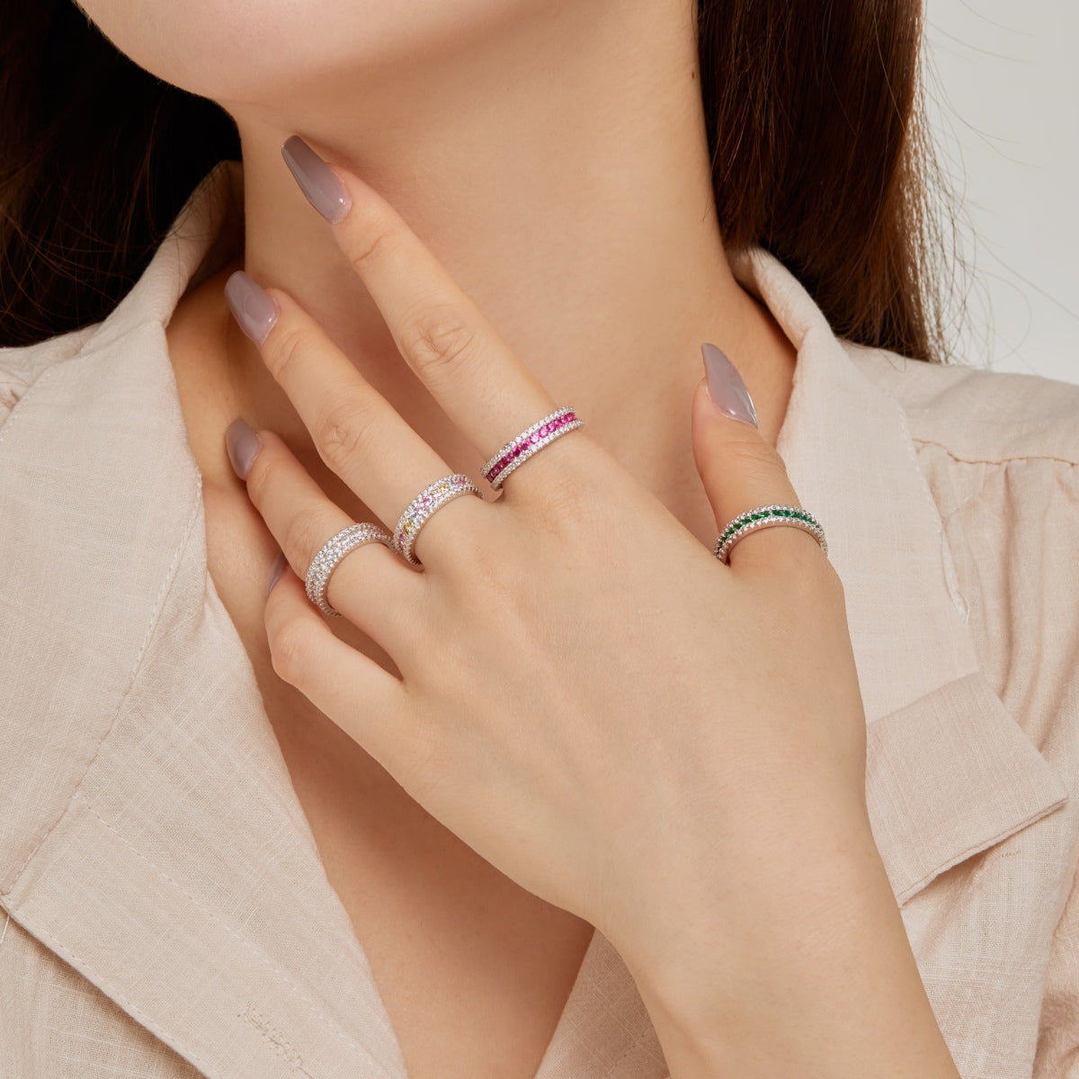 [Goodv]Delicate Colorful Round Cut Daily Ring