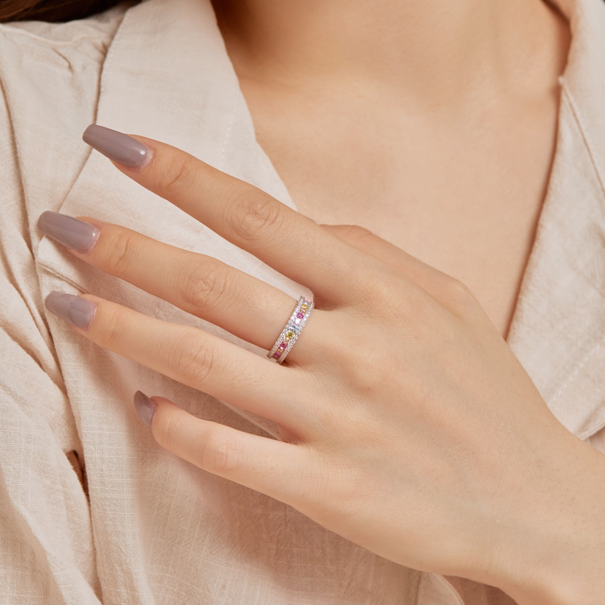 [Goodv]Delicate Colorful Round Cut Daily Ring