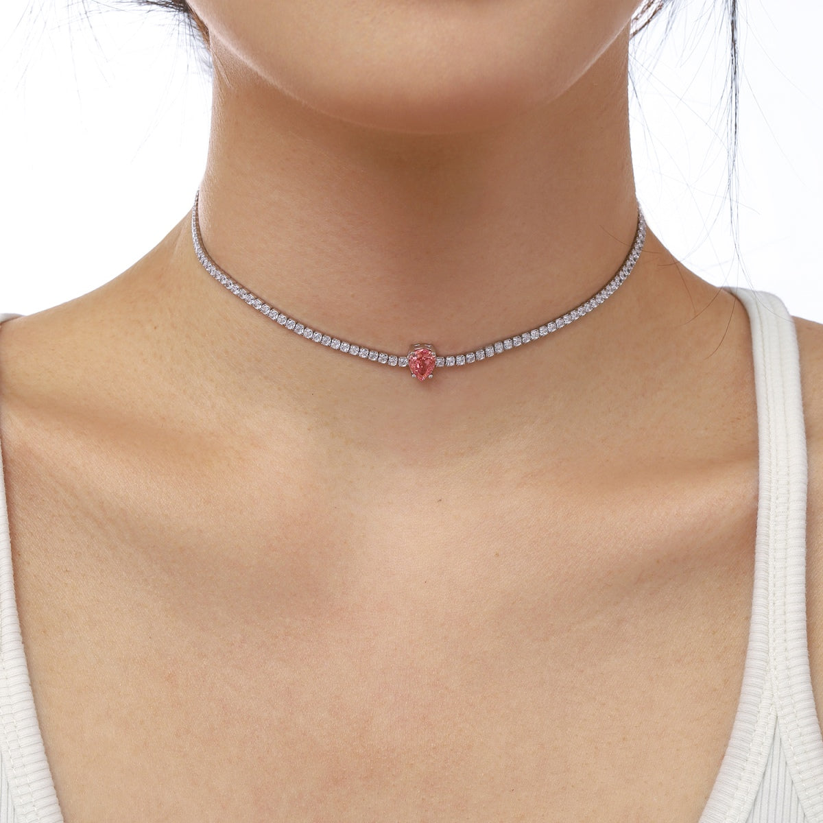 [Goodv]1.0 carat Unique Pear Cut Tennis Necklace