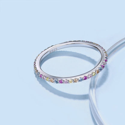 [Goodv]Ornate Colorful Round Cut Tennis Ring