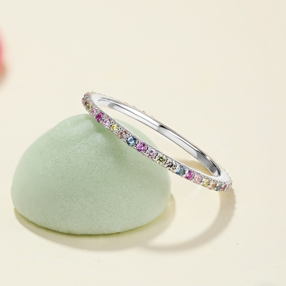[Goodv]Ornate Colorful Round Cut Tennis Ring