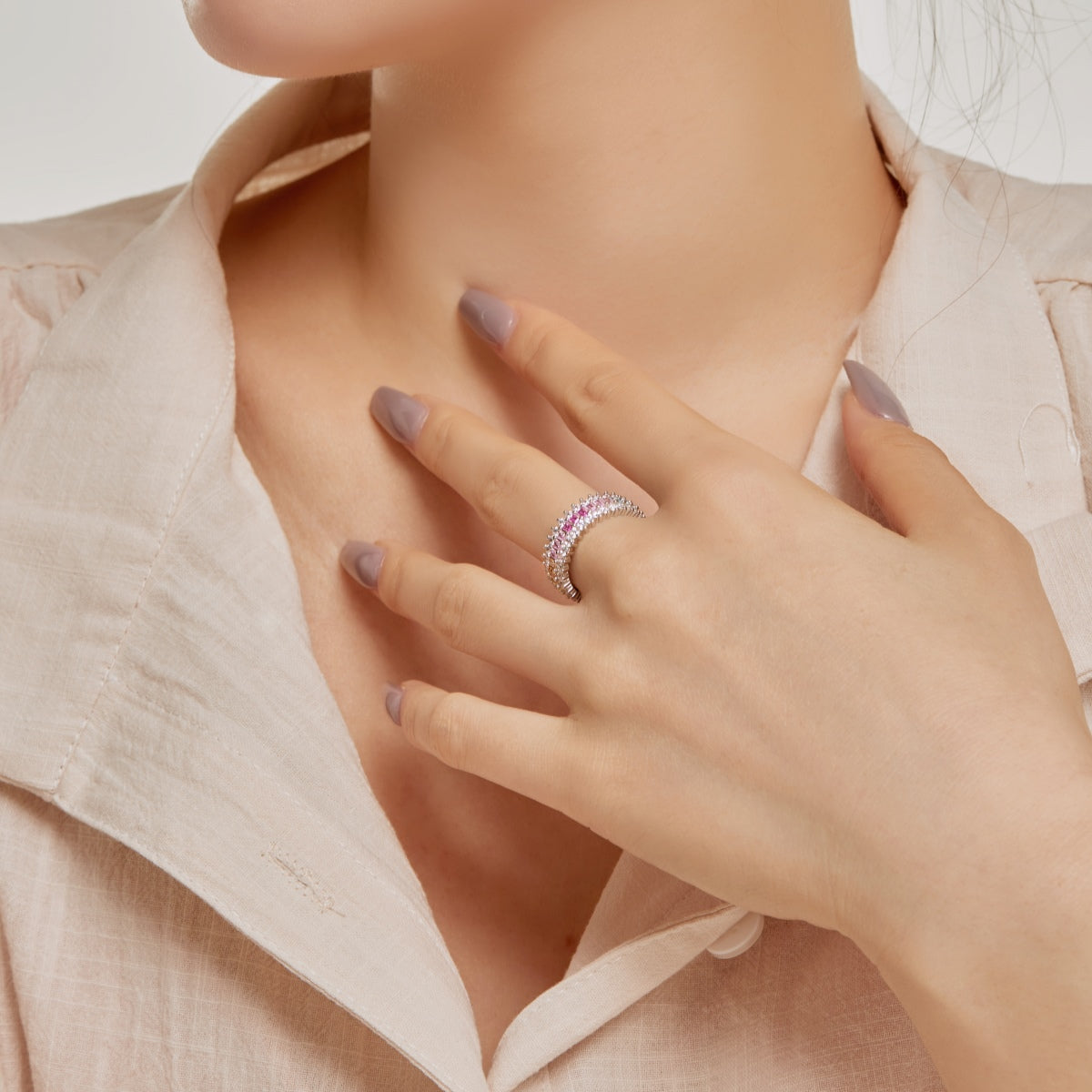 [Goodv] Bague quotidienne à coupe radiante colorée et ornée