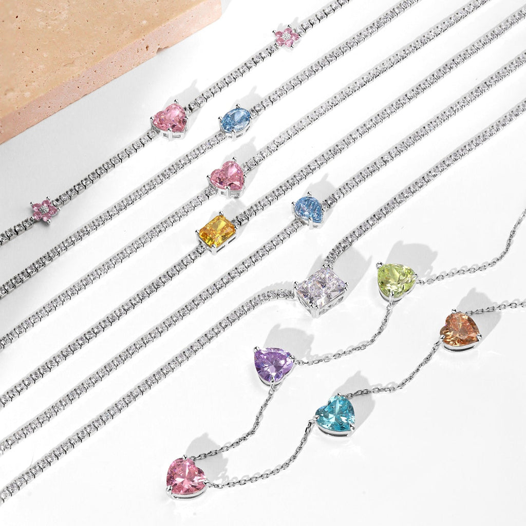 [Goodv]Dazzling Pink Heart Flower Necklace