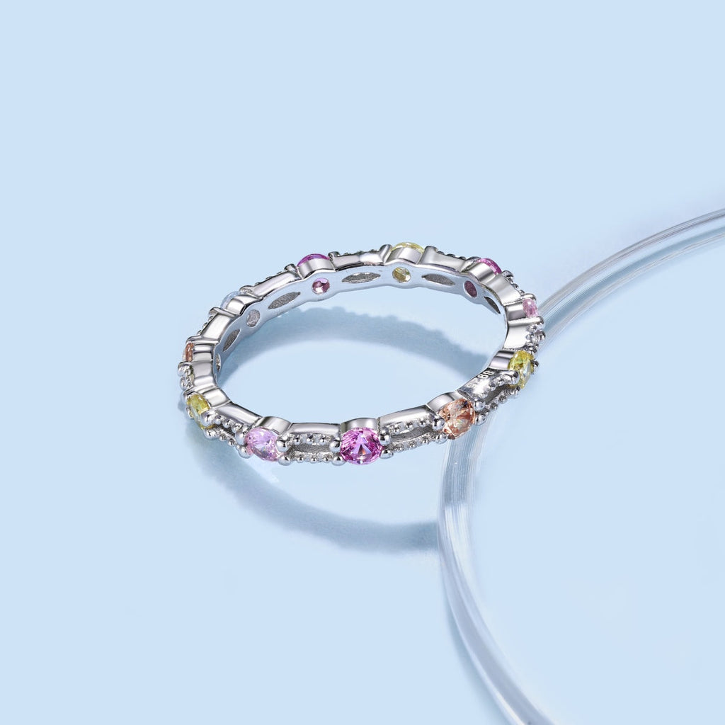 [Goodv]Sparkling Colorful Round Cut Tennis Ring