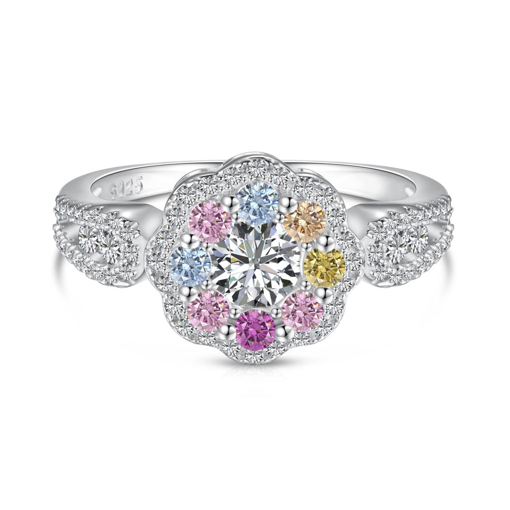 [Goodv]Delicate Colorful Round Cut Flower Shape Wedding Ring