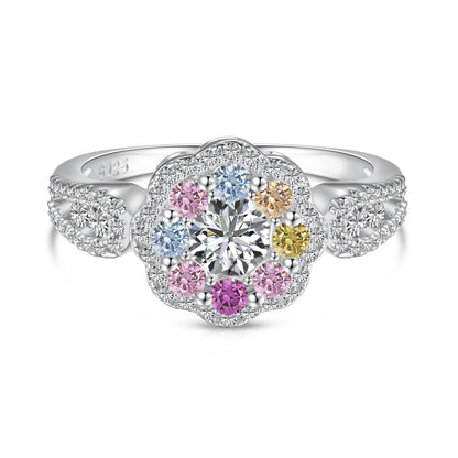 [Goodv]Delicate Colorful Round Cut Flower Shape Wedding Ring