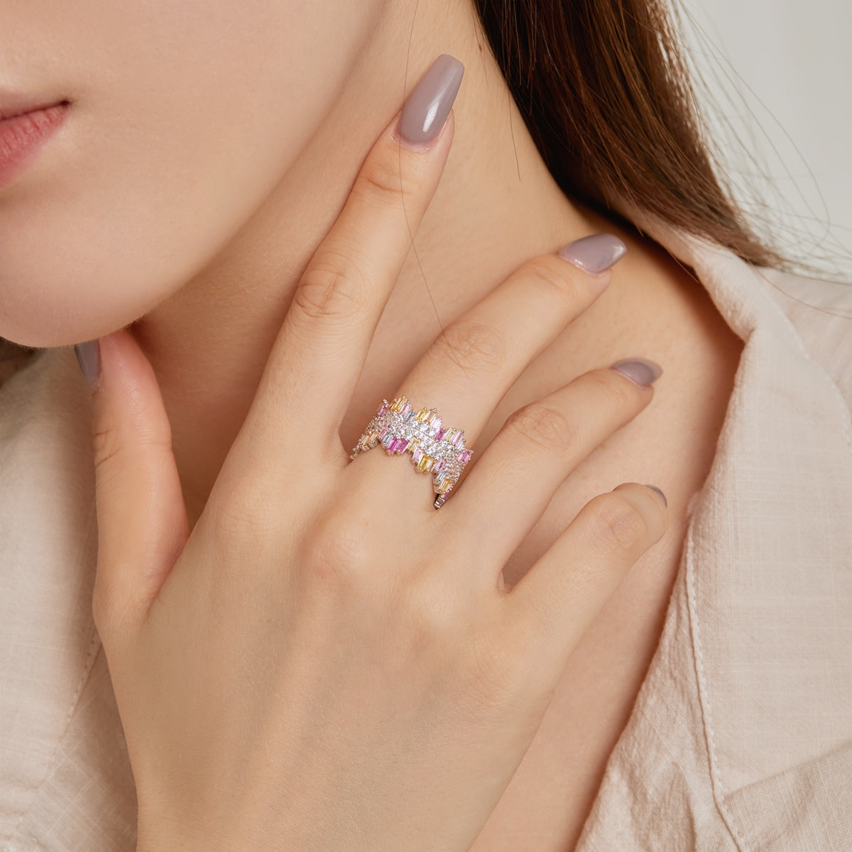 [Goodv] Bague quotidienne luxueuse et colorée à coupe radieuse