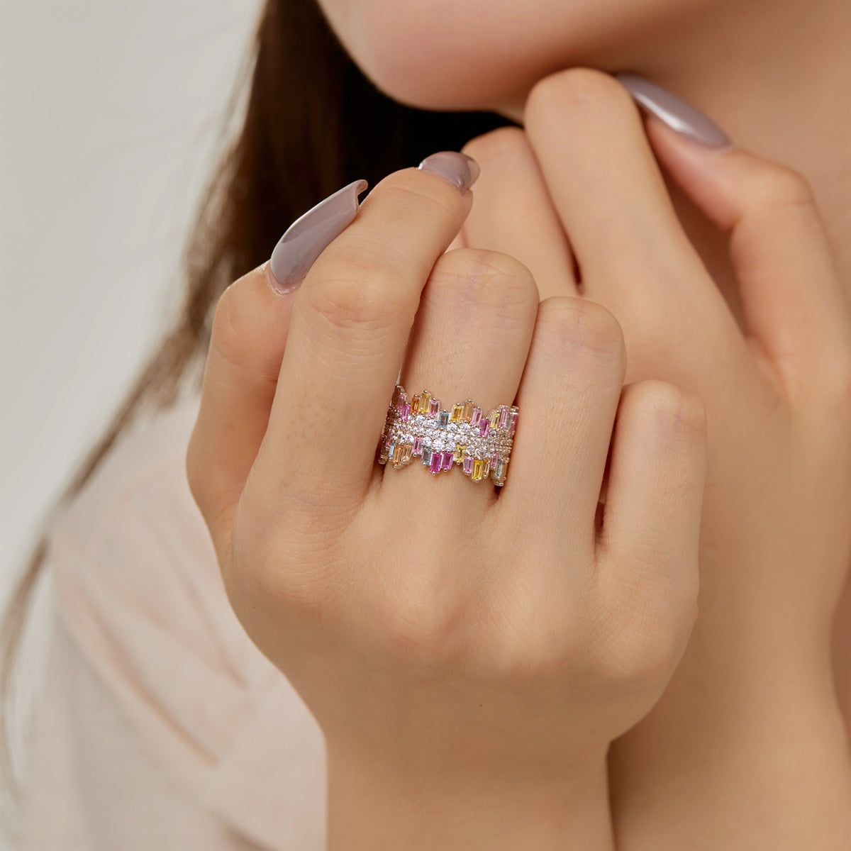 [Goodv] Bague quotidienne luxueuse et colorée à coupe radieuse