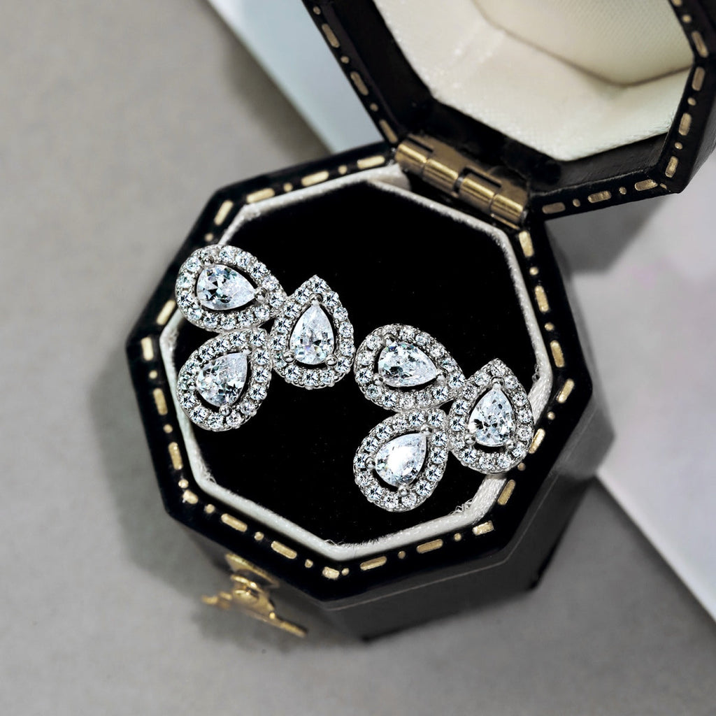 [Goodv]Ornate Flower Shape Pear Cut Lover Earrings