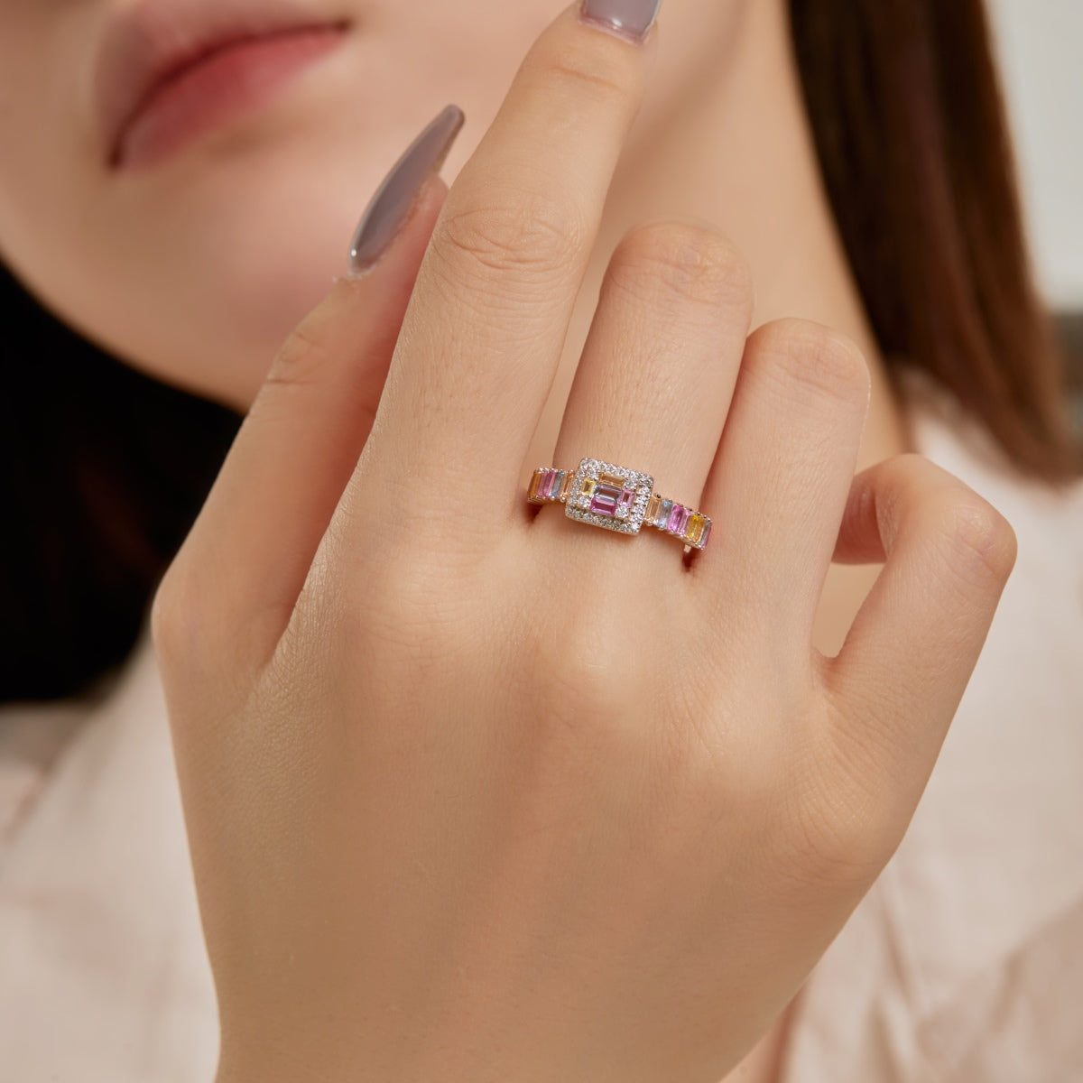 [Goodv] Bague de fête exquise et colorée à coupe radieuse