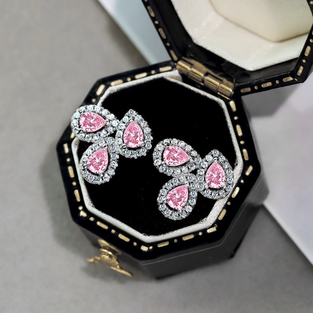 [Goodv]Ornate Flower Shape Pear Cut Lover Earrings