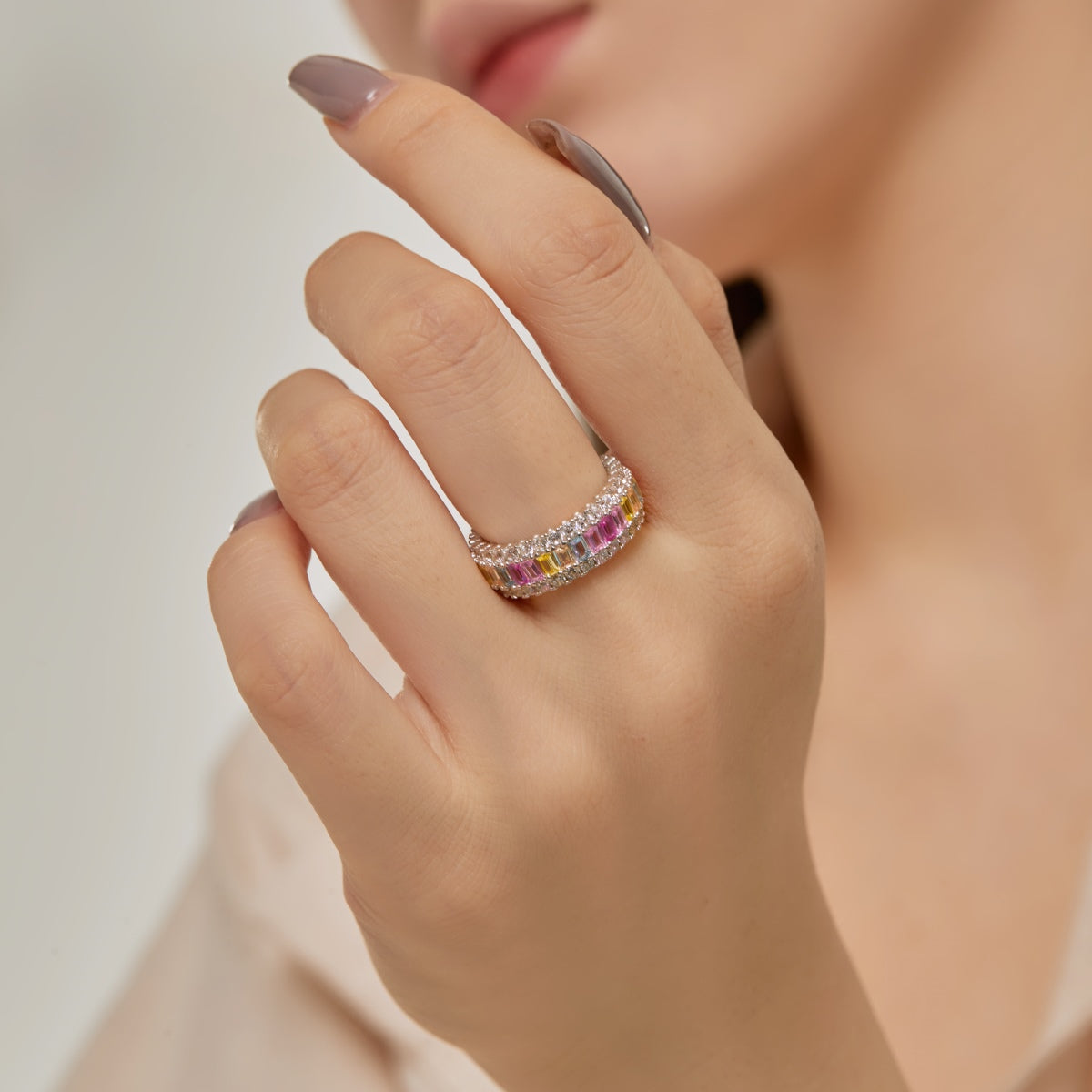 [Goodv]Dainty Colorful Radiant Cut Daily Ring