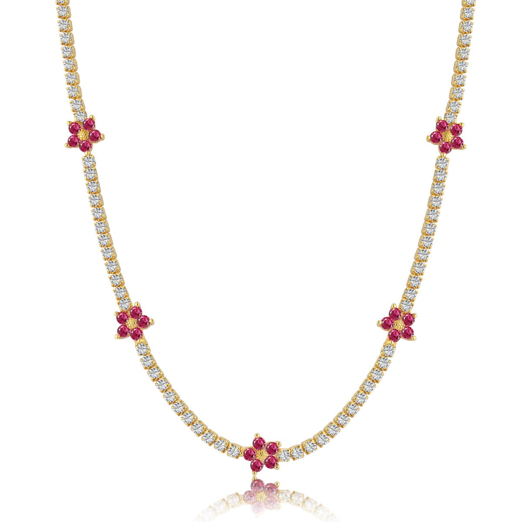 [Goodv]Luxurious Colorful Flower Tennis Necklace