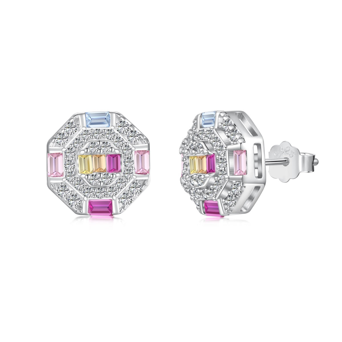 [Goodv]Ornate Colorful Octagon Shape Daily Earrings