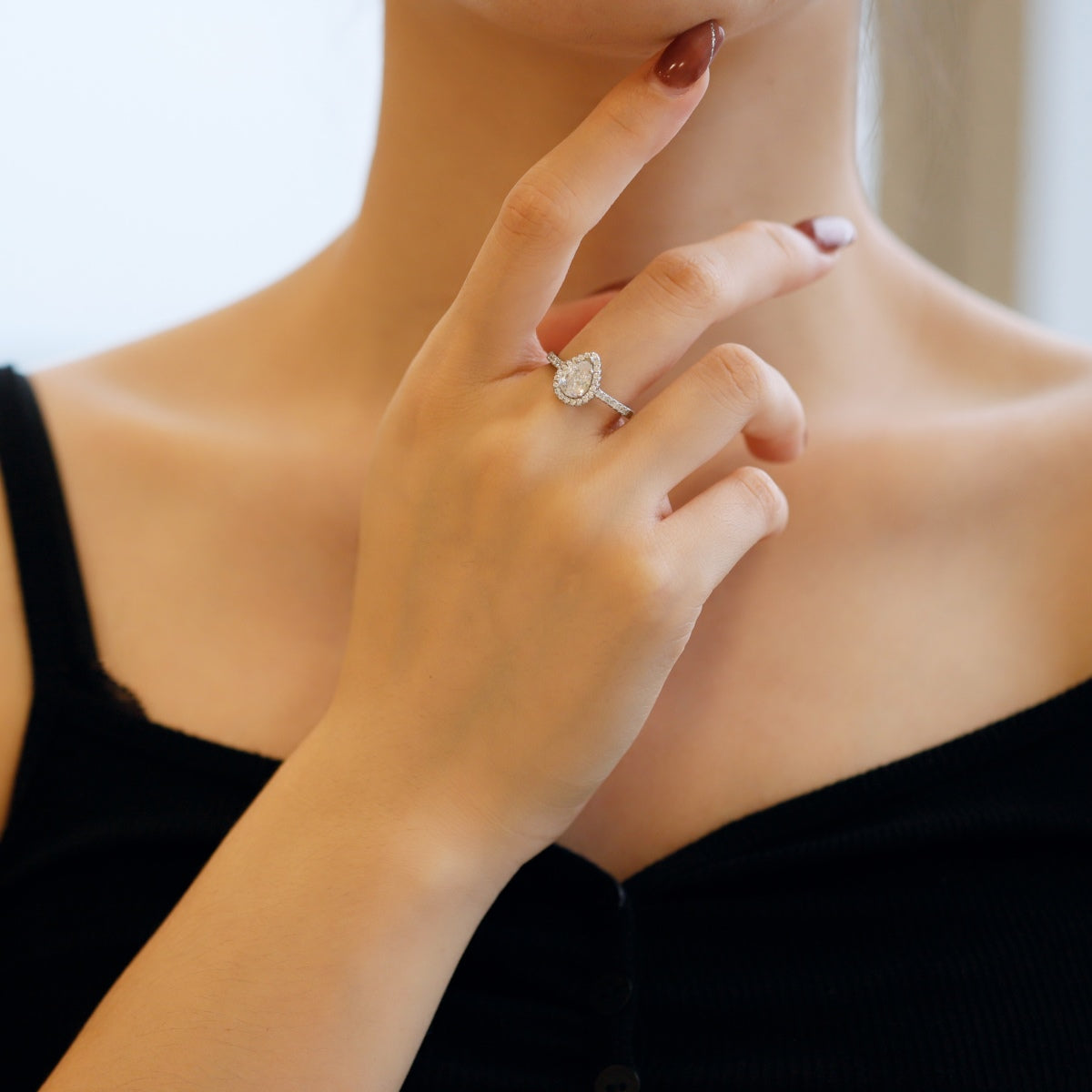 [Goodv]1.0 Carat Luxurious Resplendent Water Drop Shape Wedding Ring