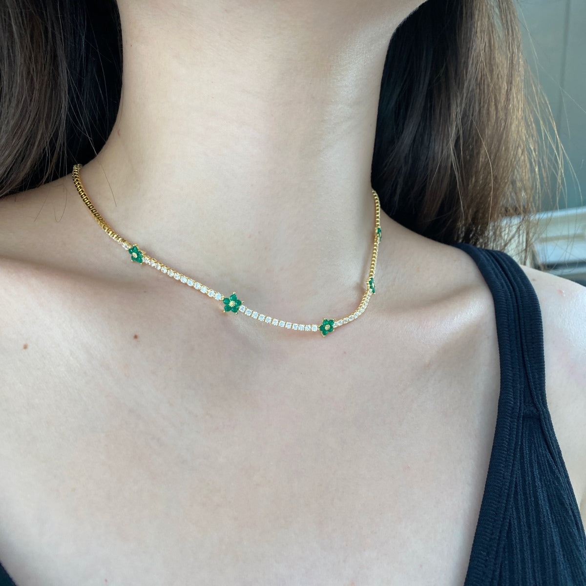 [Goodv]Luxurious Colorful Flower Tennis Necklace