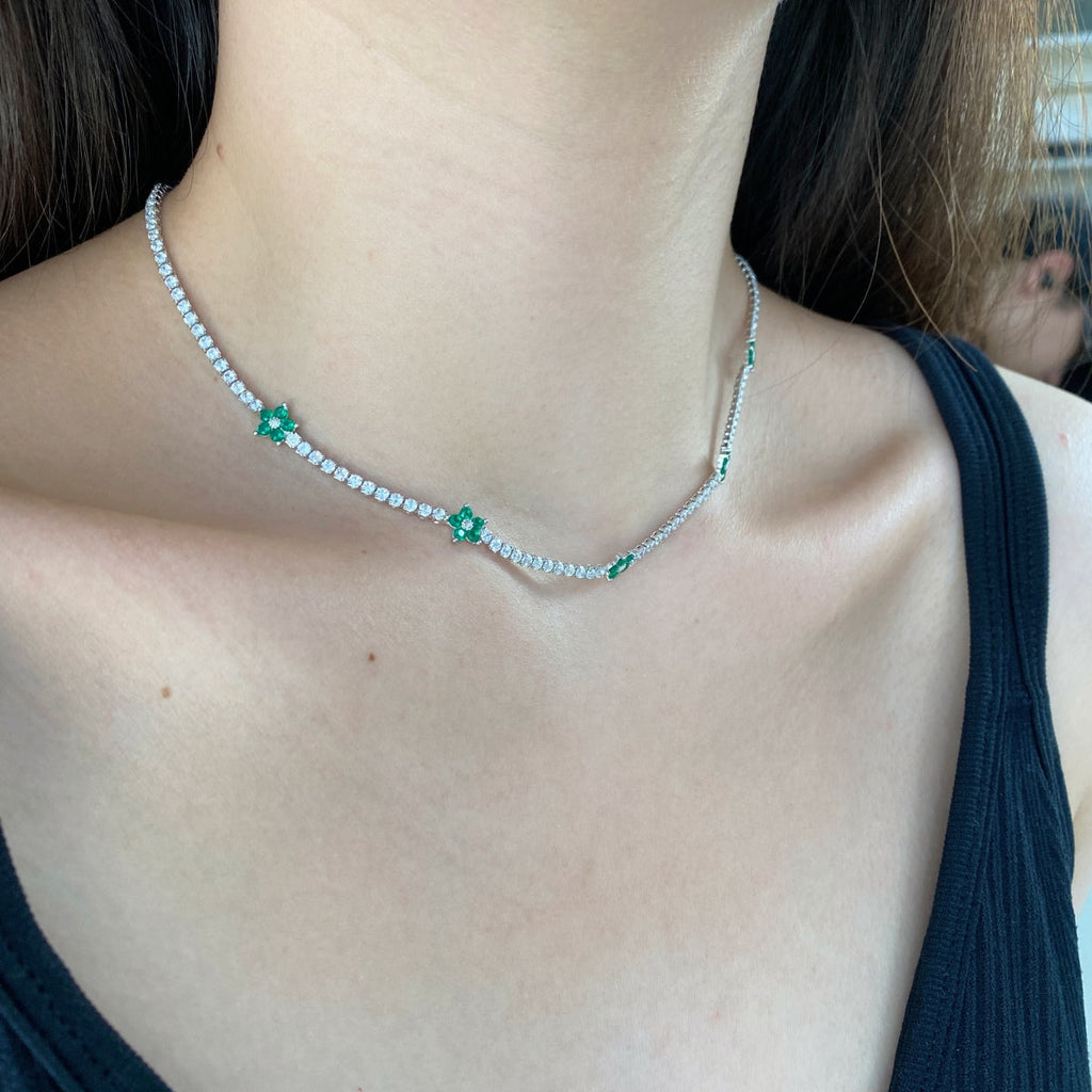 [Goodv]Luxurious Colorful Flower Tennis Necklace