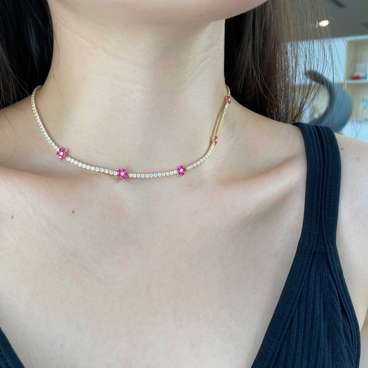 [Goodv]Luxurious Colorful Flower Tennis Necklace