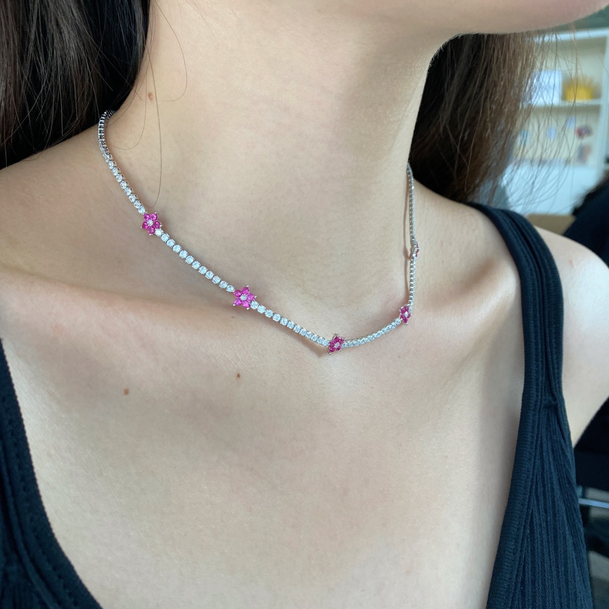 [Goodv]Luxurious Colorful Flower Tennis Necklace
