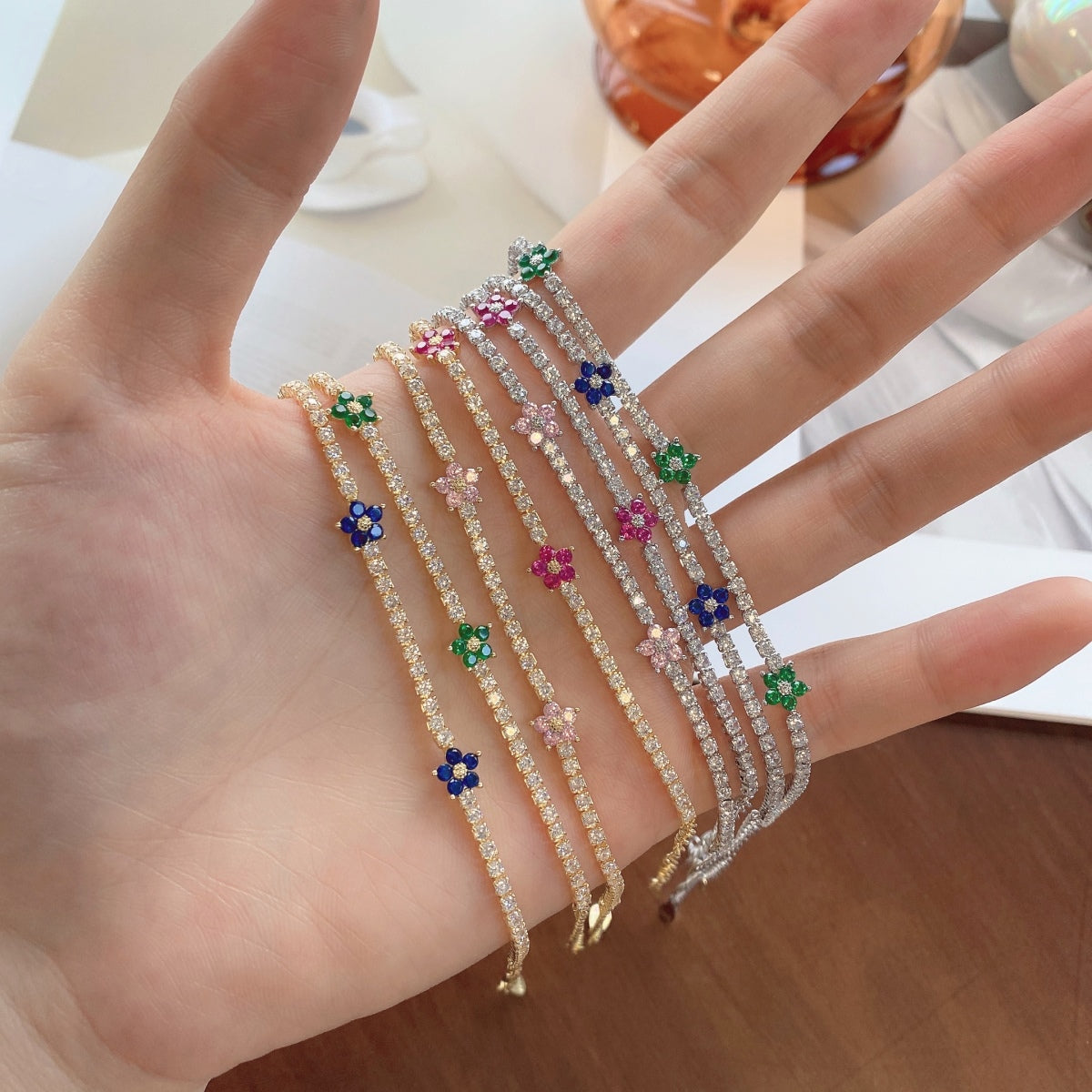 [Goodv] Bracelet de tennis en forme de fleur scintillante
