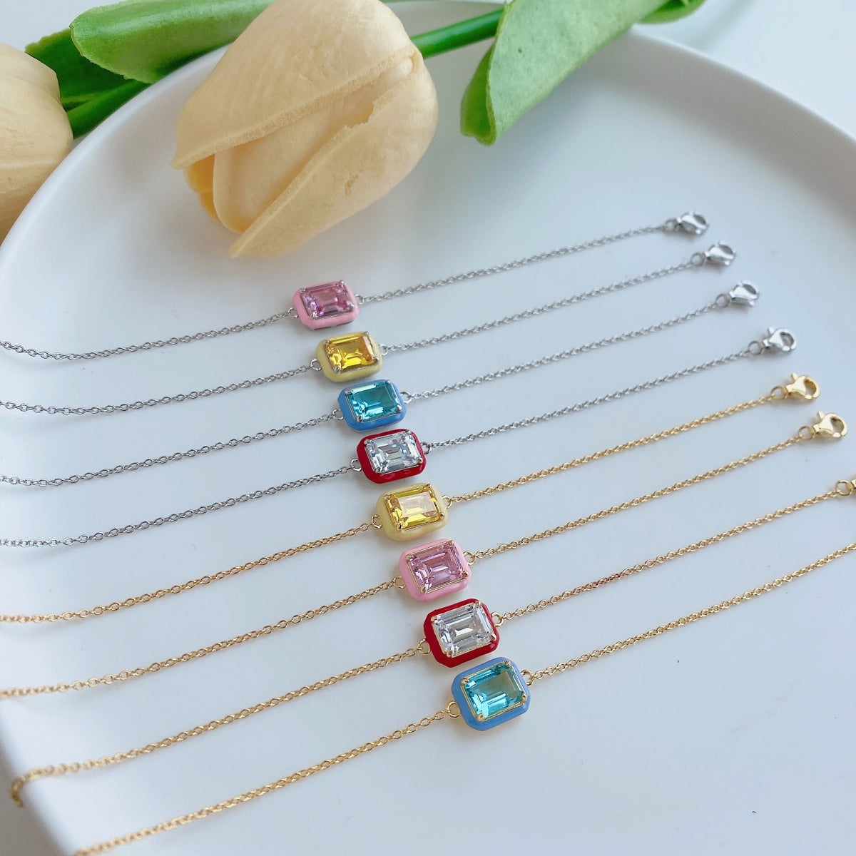 [Goodv]2.0 Carat Sparkling Colorful Emerald Cut Daily Bracelet