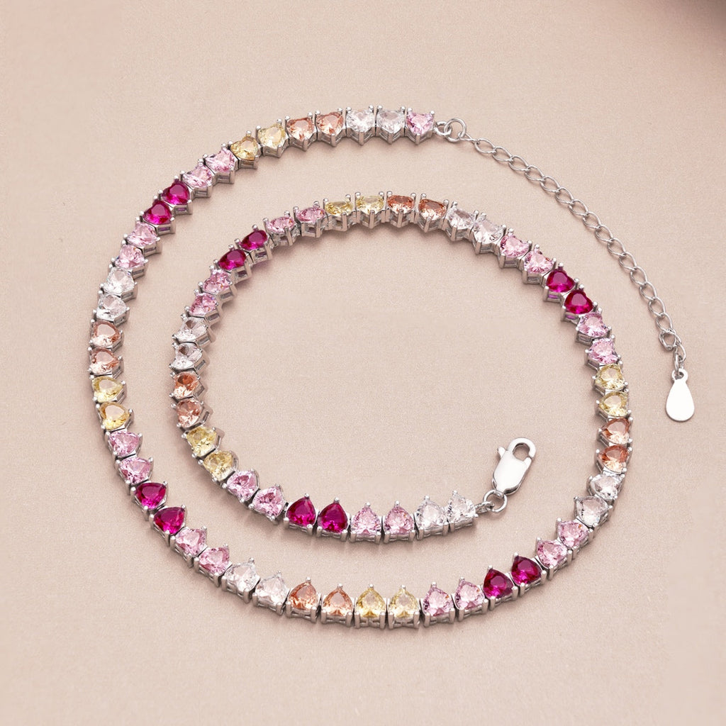 [Goodv]Sparkling Colorful Full Heart Tennis Necklace