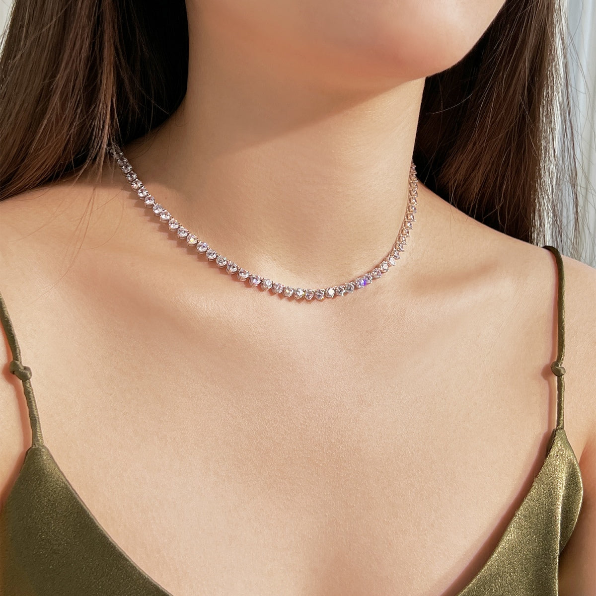 [Goodv]Ornate Heart Cut Tennis Necklace