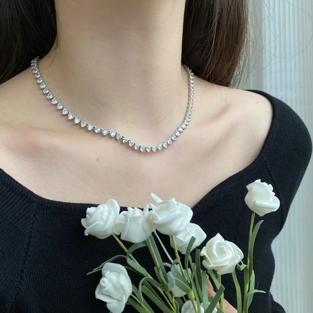 [Goodv]Ornate Heart Cut Tennis Necklace