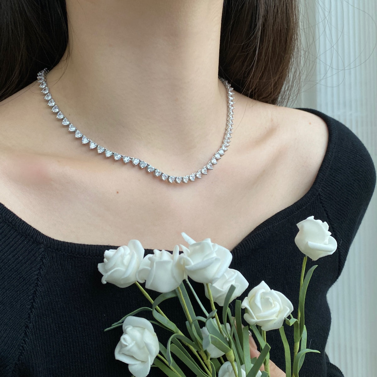 [Goodv]Ornate Heart Cut Tennis Necklace