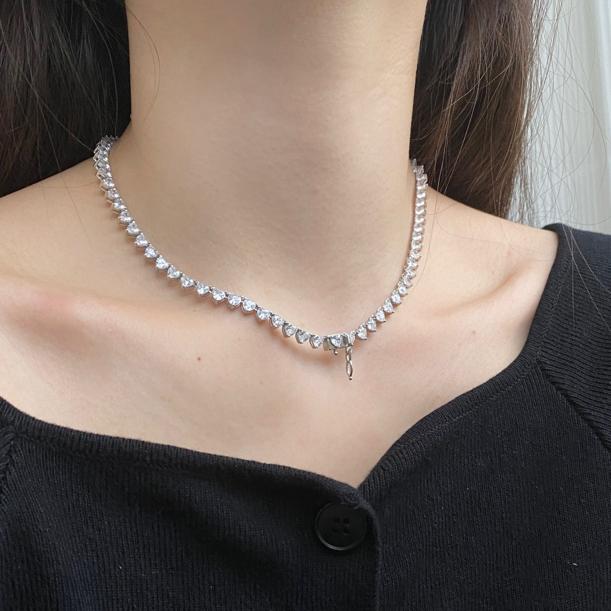 [Goodv]Ornate Heart Cut Tennis Necklace