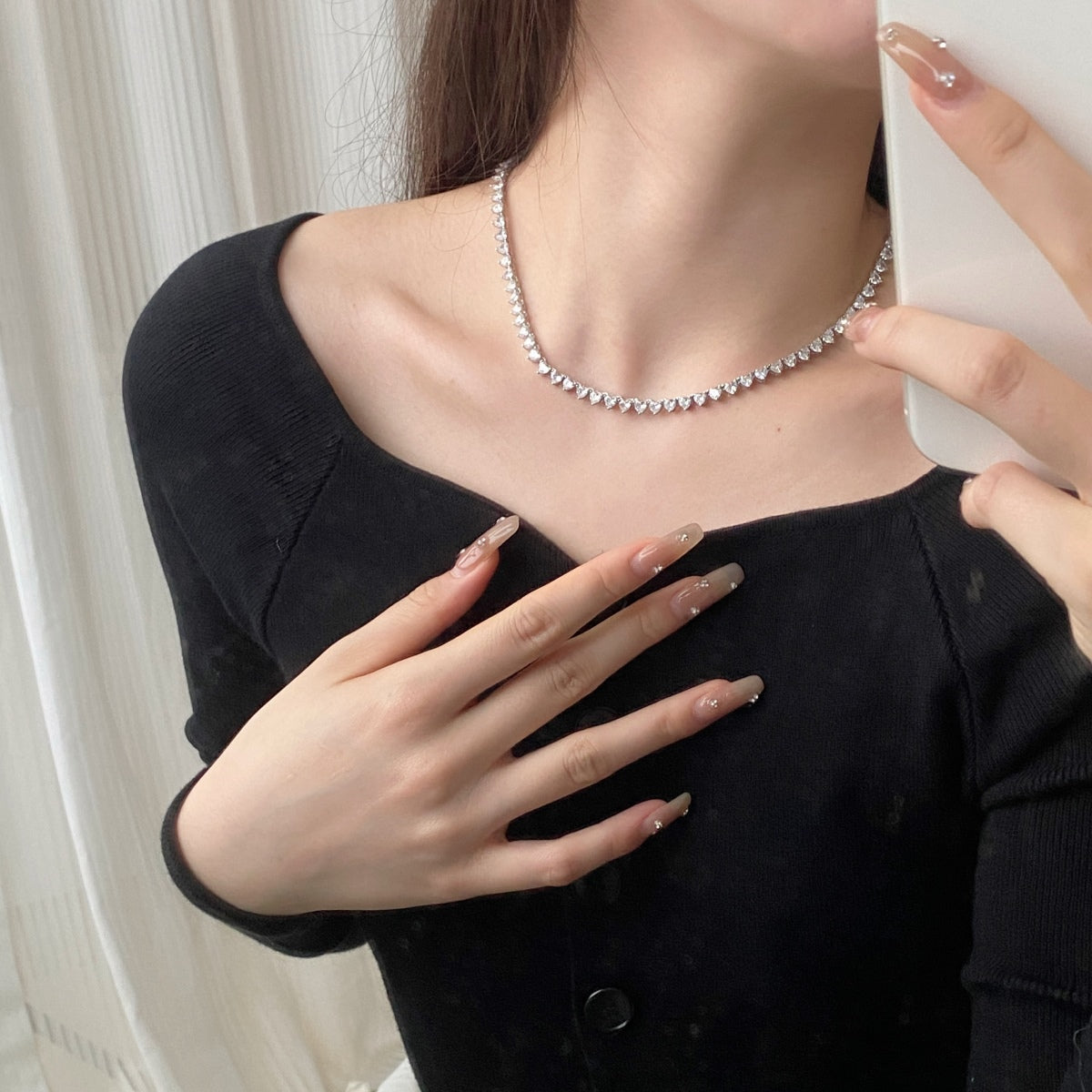 [Goodv]Ornate Heart Cut Tennis Necklace