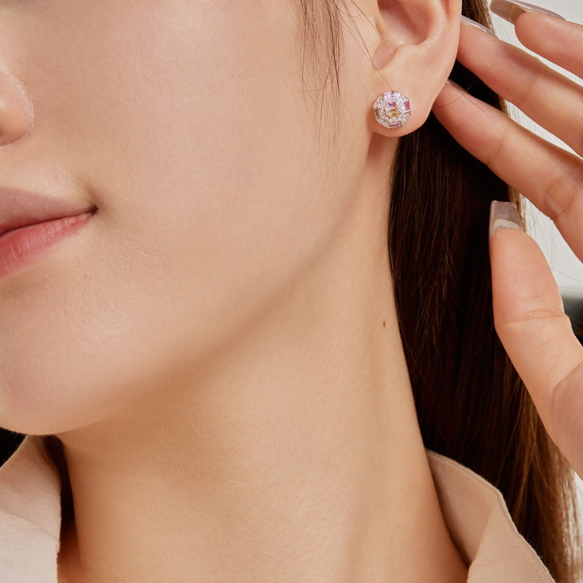 [Goodv]Ornate Colorful Octagon Shape Daily Earrings
