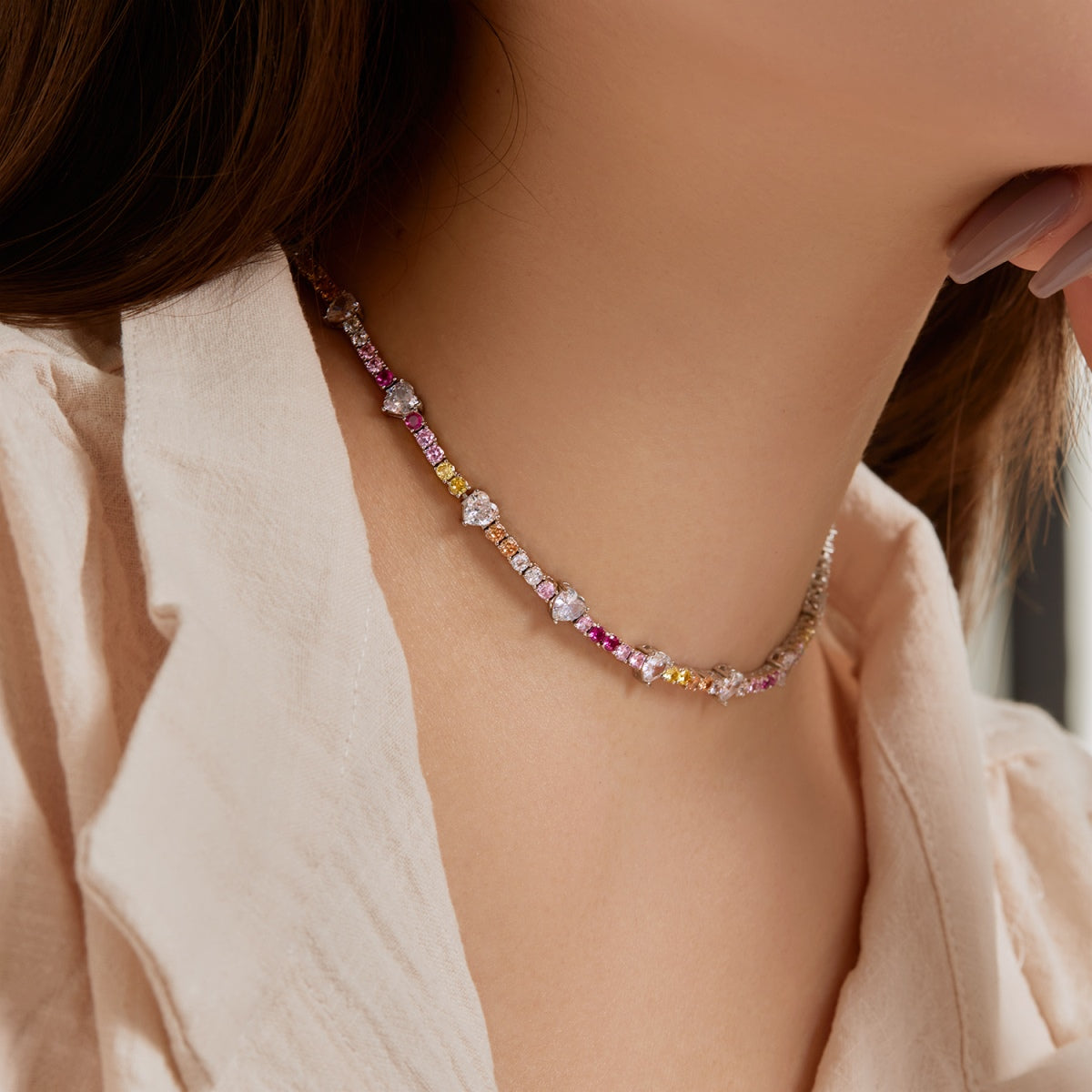 [Goodv]Delicate Colorful Rainbow Tennis Chain