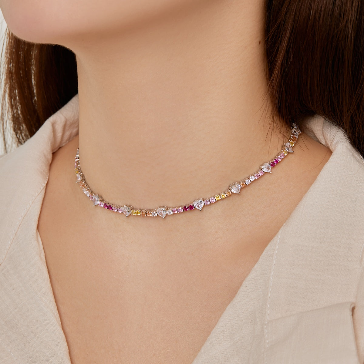 [Goodv]Delicate Colorful Rainbow Tennis Chain