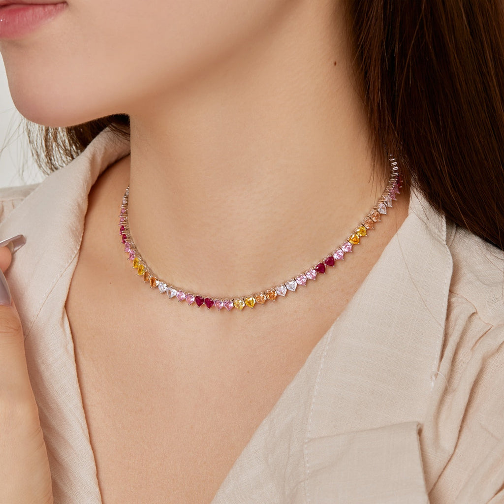 [Goodv]Sparkling Colorful Full Heart Tennis Necklace