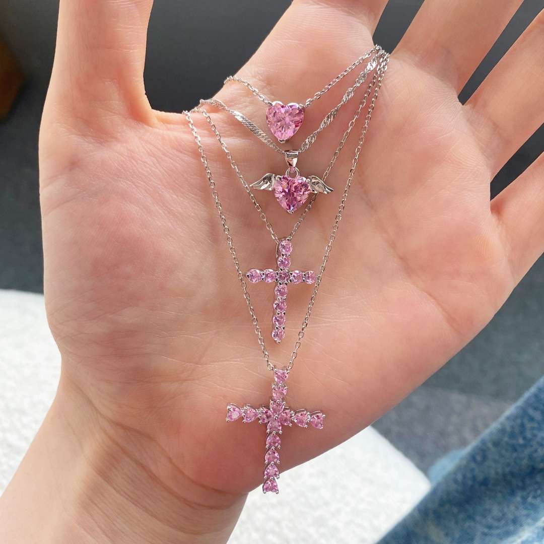 [Goodv]Heart Shape Main Stone Pendant Collarbone Necklace