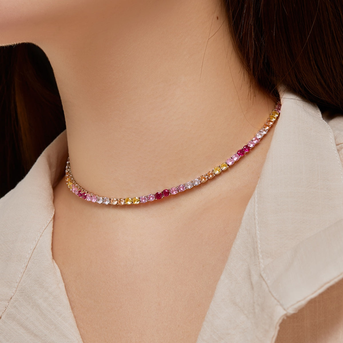 [Goodv]Delicate Colorful Tennis Necklace