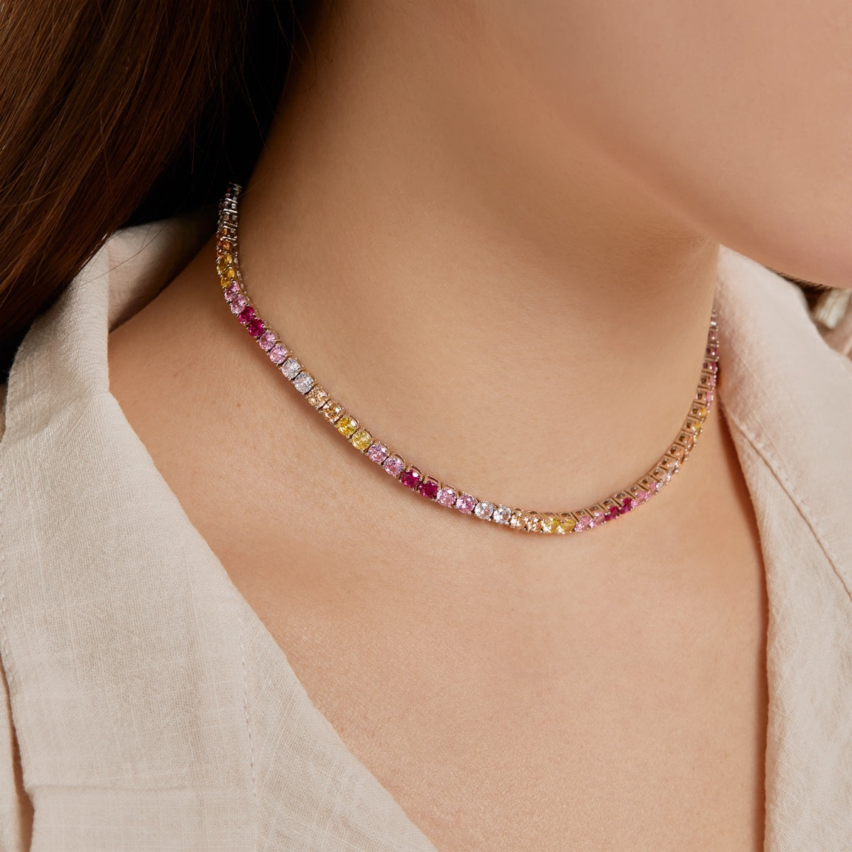 [Goodv]Delicate Colorful Tennis Necklace